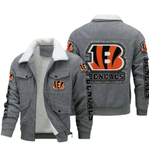 Cincinnati Bengals Thickened Corduroy Jacket, All Over Print Thickened Corduroy Jacket Cincinnati Bengals DNFL121772053 - Gray