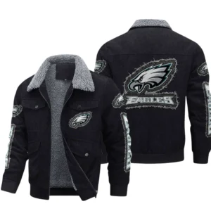 Philadelphia Eagles Thickened Corduroy Jacket, All Over Print Thickened Corduroy Jacket Philadelphia Eagles DNFL121772054 - Black