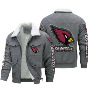 Arizona Cardinals Thickened Corduroy Jacket, All Over Print Thickened Corduroy Jacket Arizona Cardinals DNFL121772055 - Gray