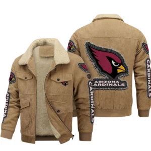 Arizona Cardinals Thickened Corduroy Jacket, All Over Print Thickened Corduroy Jacket Arizona Cardinals DNFL121772055 - Khaki