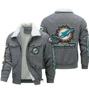 Miami Dolphins Thickened Corduroy Jacket, All Over Print Thickened Corduroy Jacket Miami Dolphins DNFL121772056 - Gray