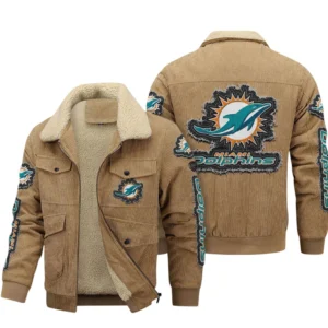 Miami Dolphins Thickened Corduroy Jacket, All Over Print Thickened Corduroy Jacket Miami Dolphins DNFL121772056 - Khaki