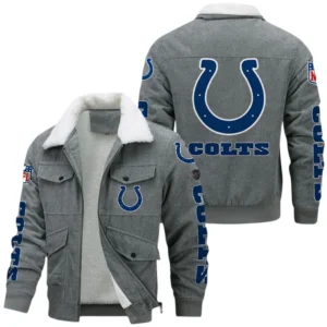 Indianapolis Colts Thickened Corduroy Jacket, All Over Print Thickened Corduroy Jacket Indianapolis Colts DNFL121772057 - Gray