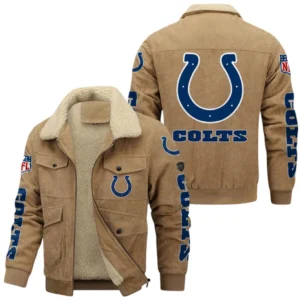 Indianapolis Colts Thickened Corduroy Jacket, All Over Print Thickened Corduroy Jacket Indianapolis Colts DNFL121772057 - Khaki