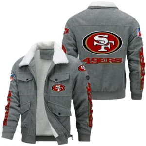 San Francisco 49ers Thickened Corduroy Jacket, All Over Print Thickened Corduroy Jacket San Francisco 49ers DNFL121772060 - Gray