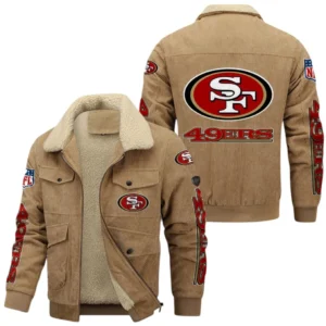 San Francisco 49ers Thickened Corduroy Jacket, All Over Print Thickened Corduroy Jacket San Francisco 49ers DNFL121772060 - Khaki