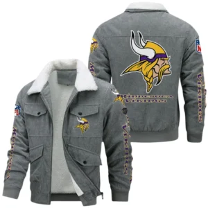 Minnesota Vikings Thickened Corduroy Jacket, All Over Print Thickened Corduroy Jacket Minnesota Vikings DNFL121772061 - Gray