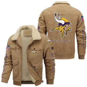 Minnesota Vikings Thickened Corduroy Jacket, All Over Print Thickened Corduroy Jacket Minnesota Vikings DNFL121772061 - Khaki
