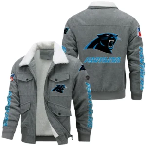 Carolina Panthers Thickened Corduroy Jacket, All Over Print Thickened Corduroy Jacket Carolina Panthers DNFL121772062 - Gray