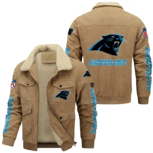Carolina Panthers Thickened Corduroy Jacket, All Over Print Thickened Corduroy Jacket Carolina Panthers DNFL121772062 - Khaki