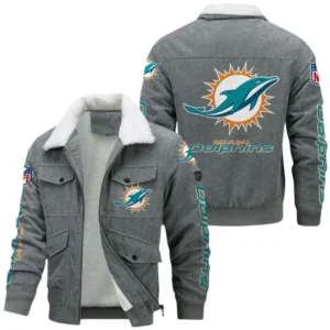 Miami Dolphins Thickened Corduroy Jacket, All Over Print Thickened Corduroy Jacket Miami Dolphins DNFL121772063 - Gray