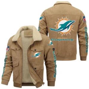 Miami Dolphins Thickened Corduroy Jacket, All Over Print Thickened Corduroy Jacket Miami Dolphins DNFL121772063 - Khaki