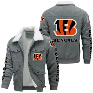 Cincinnati Bengals Thickened Corduroy Jacket, All Over Print Thickened Corduroy Jacket Cincinnati Bengals DNFL121772065 - Gray