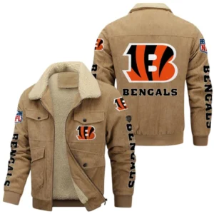Cincinnati Bengals Thickened Corduroy Jacket, All Over Print Thickened Corduroy Jacket Cincinnati Bengals DNFL121772065 - Khaki