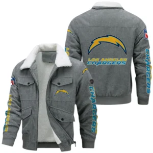 Los Angeles Chargers Thickened Corduroy Jacket, All Over Print Thickened Corduroy Jacket Los Angeles Chargers DNFL121772066 - Gray