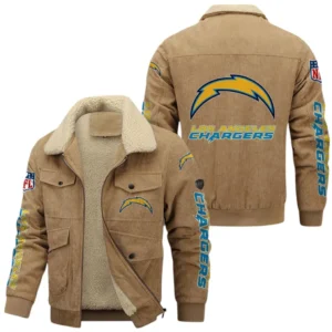 Los Angeles Chargers Thickened Corduroy Jacket, All Over Print Thickened Corduroy Jacket Los Angeles Chargers DNFL121772066 - Khaki