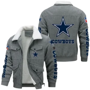 Dallas Cowboys Thickened Corduroy Jacket, All Over Print Thickened Corduroy Jacket Dallas Cowboys DNFL121772067 - Gray