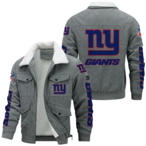 New York Giants Thickened Corduroy Jacket, All Over Print Thickened Corduroy Jacket New York Giants DNFL121772070 - Gray