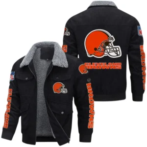 Cleveland Browns Thickened Corduroy Jacket, All Over Print Thickened Corduroy Jacket Cleveland Browns DNFL121772071 - Black