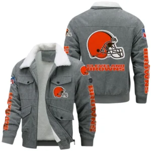 Cleveland Browns Thickened Corduroy Jacket, All Over Print Thickened Corduroy Jacket Cleveland Browns DNFL121772071 - Gray
