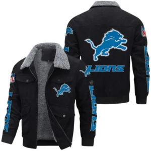 Detroit Lions Thickened Corduroy Jacket, All Over Print Thickened Corduroy Jacket Detroit Lions DNFL121772072 - Black