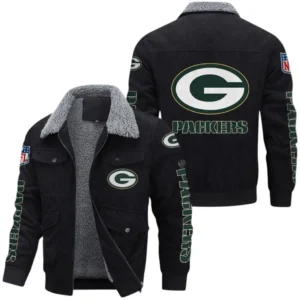 Green Bay Packers Thickened Corduroy Jacket, All Over Print Thickened Corduroy Jacket Green Bay Packers DNFL121772073 - Black