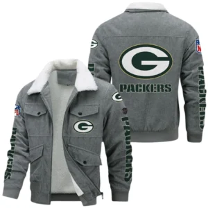 Green Bay Packers Thickened Corduroy Jacket, All Over Print Thickened Corduroy Jacket Green Bay Packers DNFL121772073 - Gray