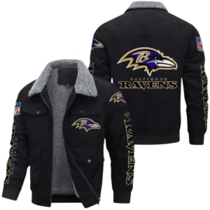 Baltimore Ravens Thickened Corduroy Jacket, All Over Print Thickened Corduroy Jacket Baltimore Ravens DNFL121772074 - Black