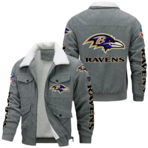 Baltimore Ravens Thickened Corduroy Jacket, All Over Print Thickened Corduroy Jacket Baltimore Ravens DNFL121772074 - Gray