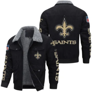 New Orleans Saints Thickened Corduroy Jacket, All Over Print Thickened Corduroy Jacket New Orleans Saints DNFL121772075 - Black