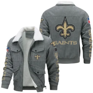New Orleans Saints Thickened Corduroy Jacket, All Over Print Thickened Corduroy Jacket New Orleans Saints DNFL121772075 - Gray
