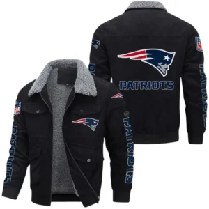 New England Patriots Thickened Corduroy Jacket, All Over Print Thickened Corduroy Jacket New England Patriots DNFL121772076 - Black