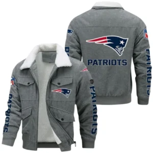 New England Patriots Thickened Corduroy Jacket, All Over Print Thickened Corduroy Jacket New England Patriots DNFL121772076 - Gray