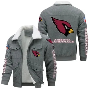 Arizona Cardinals Thickened Corduroy Jacket, All Over Print Thickened Corduroy Jacket Arizona Cardinals DNFL121772077 - Gray