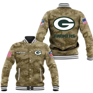 Green Bay Packers Baseball Jacket, All Over Print Baseball Jacket Green Bay Packers DNFL128792026 - Brown