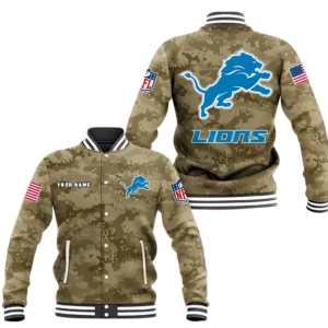 Detroit Lions Baseball Jacket, All Over Print Baseball Jacket Detroit Lions DNFL128792031 - Brown