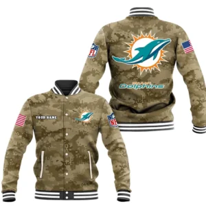 Miami Dolphins Baseball Jacket, All Over Print Baseball Jacket Miami Dolphins DNFL128792033 - Brown