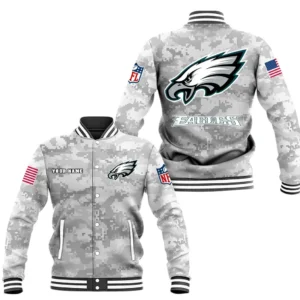 Philadelphia Eagles Baseball Jacket, All Over Print Baseball Jacket Philadelphia Eagles DNFL128792034 - White