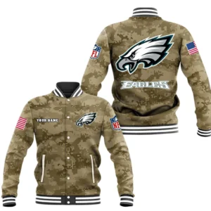 Philadelphia Eagles Baseball Jacket, All Over Print Baseball Jacket Philadelphia Eagles DNFL128792034 - Brown