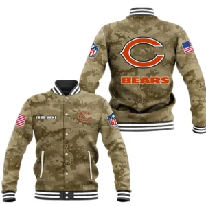 Chicago Bears Baseball Jacket, All Over Print Baseball Jacket Chicago Bears DNFL128792040 - Brown