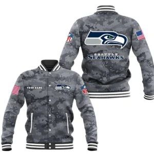 Seattle Seahawks Baseball Jacket, All Over Print Baseball Jacket Seattle Seahawks DNFL128792043 - Black