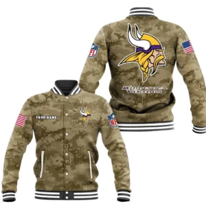Minnesota Vikings Baseball Jacket, All Over Print Baseball Jacket Minnesota Vikings DNFL128792044 - Brown
