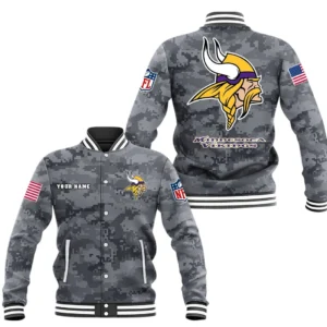 Minnesota Vikings Baseball Jacket, All Over Print Baseball Jacket Minnesota Vikings DNFL128792044 - Black