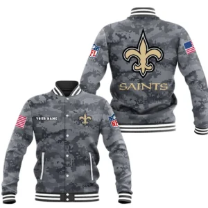 New Orleans Saints Baseball Jacket, All Over Print Baseball Jacket New Orleans Saints DNFL128792045 - Black