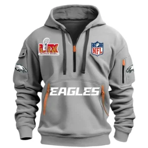 Philadelphia Eagles Hoodie Half Zipper, All Over Print Hoodie Half Zipper Philadelphia Eagles DNFL1337102046 - Grey