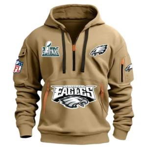 Philadelphia Eagles Hoodie Half Zipper, All Over Print Hoodie Half Zipper Philadelphia Eagles DNFL1337102050 - Khaki