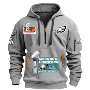 Philadelphia Eagles Hoodie Half Zipper, All Over Print Hoodie Half Zipper Philadelphia Eagles DNFL1337102054 - Grey