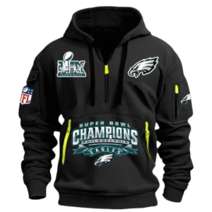 Philadelphia Eagles Hoodie Half Zipper, All Over Print Hoodie Half Zipper Philadelphia Eagles DNFL1337102056 - Black