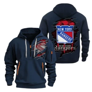 New York Rangers Hoodie Half Zipper, All Over Print Hoodie Half Zipper New York Rangers DNHL108972025 - Navy