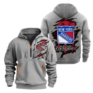 New York Rangers Hoodie Half Zipper, All Over Print Hoodie Half Zipper New York Rangers DNHL108972025 - Grey